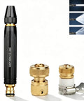 High Pressure Car Wash Gun With Booster Nozzle And Hose Set, showing black aluminum nozzle and brass adapters, adjustable flow