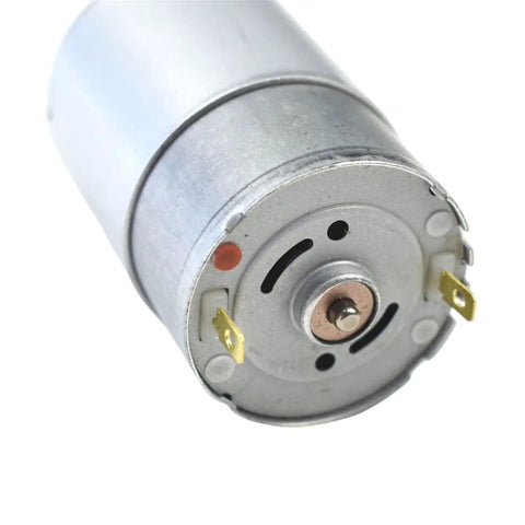 Close-up of Torque Magnetic Mini Electric Motor 555 DC 24V 3500RPM terminals for DIY hobby projects and electric screwdriver