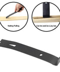 Carbon Steel Pry Bar With Nail Puller And Claw shown pulling nails from wood, featuring durable black finish and flat wide claw.