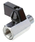 Rugged As Nails Carbon Steel Ball Valve Seals Tighter For Air Compressor And Water Pipes With Easy Twist Handle detail showing threaded end and black handle.