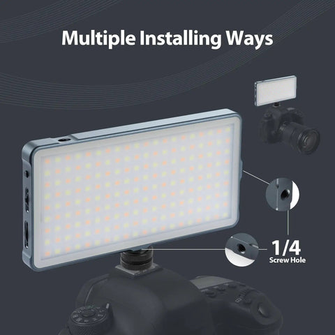 Rechargeable 4000mAh Mountable Bicolor LED Video Light with Mini Panel attached on DSLR with 1/4 screw hole
