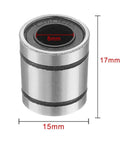 LM8SUU Linear Ball Bearings 8mm Bore 15mm OD 17mm Length Sealed Dual Shield Precision Linear Guides, side view