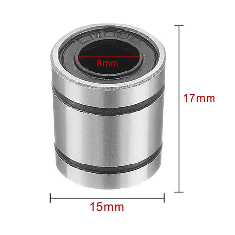 LM8SUU Linear Ball Bearings 8mm Bore 15mm OD 17mm Length Sealed Dual Shield Precision Linear Guides, side view