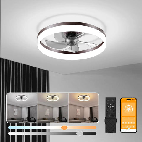 Low Profile Flush Mount Ceiling Fan With Light Remote And App Control Six Speed Reversible And Silent Motor Dimmable LED Lighting