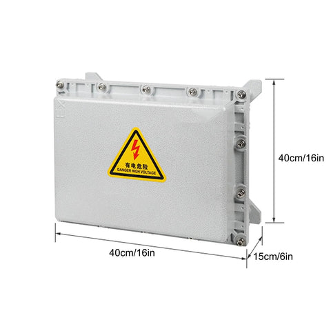 Waterproof junction box, front view, explosion-proof outdoor electrical box, IP66, gray metal
