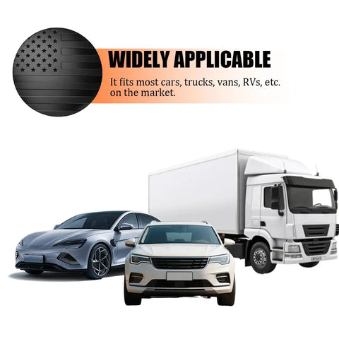 Heavy Duty American Flag Wheel Hub Center Caps 4 Pack, Rustproof Aluminum 2.2 Inch Rim Covers on various vehicles.