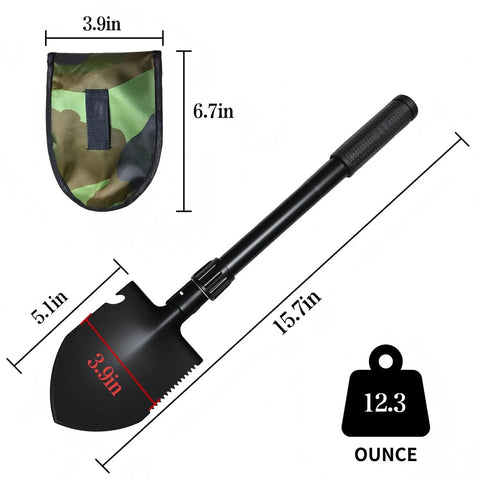 Folding Shovel With Compass Three In One Survival Shovel For Camping And Hiking Portable Car Rescue Tool with case and dimensions