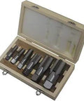 6 Piece NPT Pipe Tap Set In Wooden Case, High Speed Steel Taps, DWT Series, 0.25 To 1.25 Inch, Uncoated, Metalworking Tools