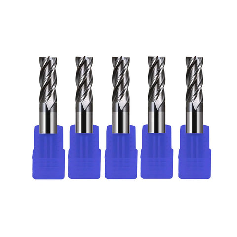 Five Piece Half Inch Carbide Square End Mill Set HRC45 TiSiN Coated Four Flute For Alloy And Hardened Steel Durable Tungsten End Mills Cutter