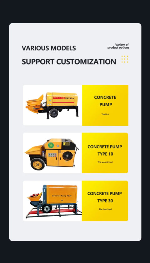 Field Ready Mini Concrete Pump Machine With Portable Hydraulic Setup And Plug And Play Vibrating Screen Filter For No Headache High Pressure Grouting On Any Real Deal Build Site, showcasing three models.