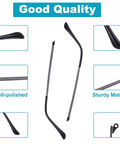 Universal Eyeglasses Repair Kit With Hefty Metal Temple Arms And Precision Screws Heavy Duty Frame Leg Replacement To Snug Up Loose Hinges For Quick Spectacle Fix showing polished black metal temple arms.