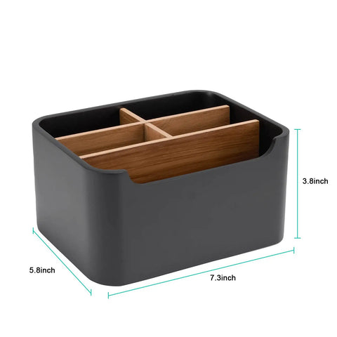 Black Desk Organizer And Remote Holder With Pen And Phone Slot, Multi Purpose Caddy Storage For Office And Home.