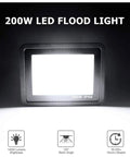 JUDYSSY 200W Led Flood Light with IP66 waterproof rating shows bright white light and features 14000 lumens brightness.