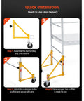 Quick installation guide for Rolls Like Butter 4 Pack Baker Style Scaffold Outriggers with heavy-duty swivel casters.