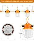Industrial Grade 50Ft LED Construction String Lights Linkable IP65 Outdoor Work Lighting 5000K five bulbs with hook detail
