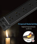 Fireproof Six Outlet Surge Protector With Four USB Ports And Flat Plug Extension Cord Wall Mount Power Strip for safety.