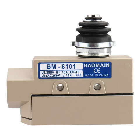 TZ 6101 Sealed Limit Switch With Beefy 15A 250VAC Heavy Duty Plunger Travel Switch IP65 Waterproof CE Certified For Industrial Roll Up Doors And Machinery CNC Automation, beige housing with black plunger