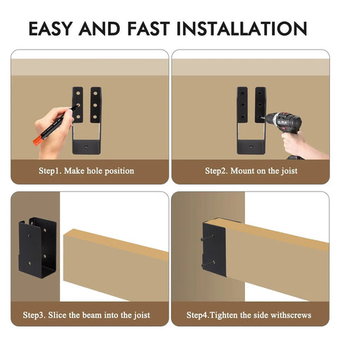 High Performance 2X4 Concealed Joist Hangers With Hardware, rust resistant installation steps shown for easy deck building.