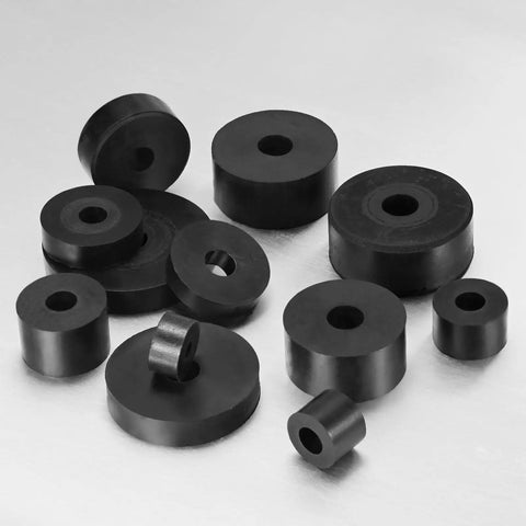 8 Pack Rubber Isolation Washers 1.4 Inch Outer Diameter 0.8 Inch Inner Diameter 0.6 Inch Thick Anti Vibration Pads in black, assorted angles