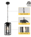 Dope 14 Inch Outdoor Pendant Light For Front Porch Featuring Adjustable Six Foot Chain And Sleek Vintage Metal Shade For Patio Entryway Hanging Lamp, matte black metal with adjustable chain.