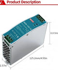DIN Rail 12V DC 10A Power Supply For Control Panels And Automation, 120W Switching Converter, Input 85 to 264VAC, Output 12V DC, Easy Mount On DIN Rail, High Efficiency And Rock Solid Regulation For PLC Pros, metal case, 125.2 x 113.5 x 40 mm