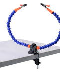 Dual Arm Soldering Tool With Flexible Arms PCB Holder Nonslip Base Helping Hands Clamp mounted on tabletop