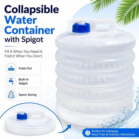 Collapsible Water Container With Spigot Foldable Portable Jug With Handle Leakproof Camping Water Storage Dispenser 10L