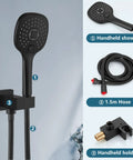 ABS 3-function handheld sprayer with 1.5m hose and holder from Matte Black Rain Shower System With Wall Mount, 8 Inch Square High Pressure Rain Shower Head, ABS 3-Function Handheld Sprayer, Rough-In Valve Body And Trim Included, Mixer Combo Set Easy DIY Install.