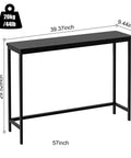 Sleek 39 Inch Console Table For Hallways And Living Rooms In Black Bamboo Finish with narrow design and dimensions display