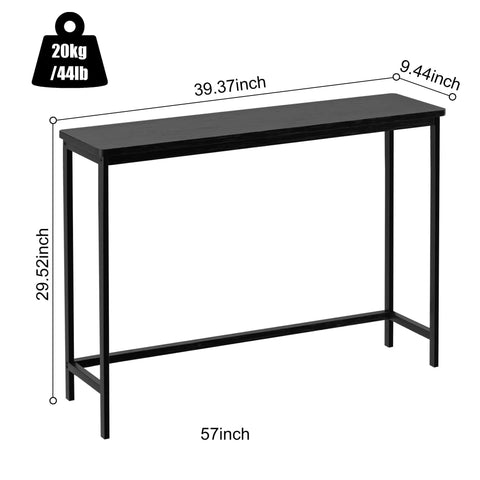 Sleek 39 Inch Console Table For Hallways And Living Rooms In Black Bamboo Finish with narrow design and dimensions display