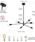 Diagram of Six Light Black Orbital Style Chandelier For Dining Room And Living Spaces, Dope Mid Century Modern Ceiling Fixture, 26 Inch Diameter.