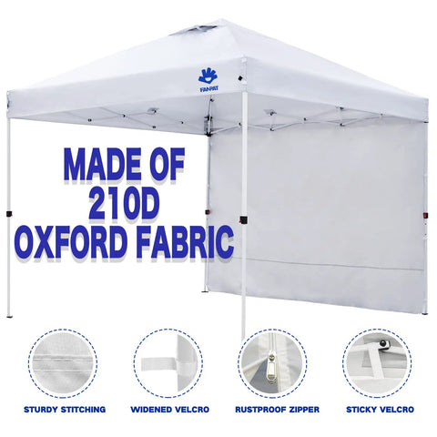 Instant Canopy Sidewalls For 10x10 Pop Up, Waterproof With 99 Percent UV Protection, 3 Piece White Set shown with 210D fabric text