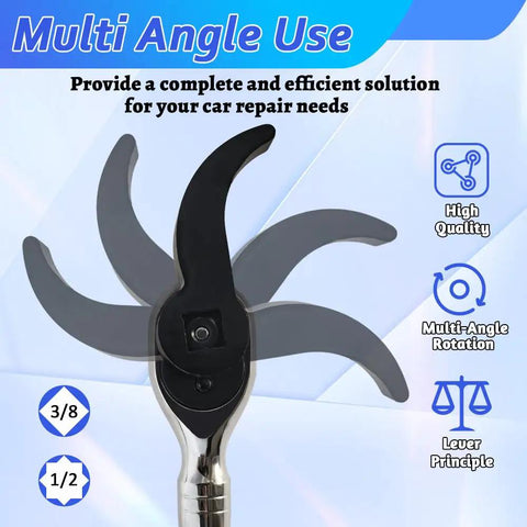 Crowbar Adapter Head Set For Tight Spaces With One Half Inch Eight Point Square Drive And Three Eighths Inch Square Drive Plus Three