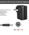 9V 500mA Guitar Pedal Power Supply For Most Effects Pedals AC Wall Charger With 5.5mm X 2.1mm Barrel Connector And Tip Negative