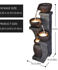 Four Bowl Outdoor Water Fountain With LED Lights Modern Polyresin Floor Fountain For Garden size chart