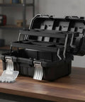 Open Folding Cantilever Access Organizer Three Tier Tool Chest For Pros Portable Storage with visible compartments