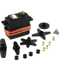 Heavy Duty Kickin Up Serious Torque RC Servo With Rugged Steel Gears And Zero Drama Waterproof Design For Robot Arms and RC Crawler Tracking components with various gears and accessories.