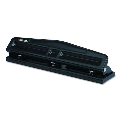 Deluxe 12 Sheet Adjustable Two And Three Hole Punch with 9/32 Inch Holes Rubber Grip Handle Black for paper binding