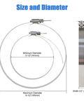 Hose Clamp Set Stainless Steel Adjustable Five Pack For Five And A Half To Six And A Half Inch Range Size Diagram