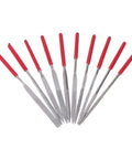 Diamond Needle File Set With Rubber Handles, 10 Pcs 120 Grit Grinding Trimming Files Kit displayed in multiple shapes