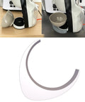 Solid Fit Coffee Cup Stabilizer Accessory For Krups Dolce Gusto Machines showing white cup cradle in use with coffee machine.