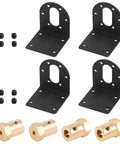 Black Rustark 4-pack motor mounting brackets with brass 6mm hex couplers for small DC gear motors