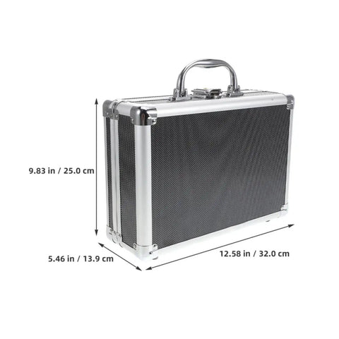 Rugged Aluminum Tool Case With Sturdy Handle, Large Capacity All-In-One Storage Box For Tools, dimensions shown
