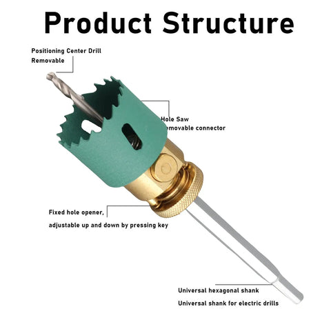 Solid Alloy Steel Hole Saw Kit For Wood Drywall Drill With Dust Bowl, 45mm hex shank hole cutter with center drill