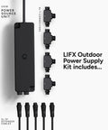 Outdoor Landscape Low Voltage Plug In Power Supply Kit with Dual Output, T Connectors, Extension Cables, Weatherproof Cabling