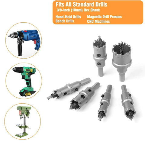 2-Inch (51mm) TCT Hole Saw Kit with spring-loaded pilot bit; tungsten carbide tipped cutters for metal, wood, and plastic (Amazon)