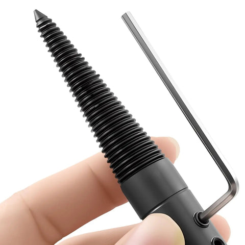 Tapered Spindle Arbor Adapter For Bench Grinders And Buffing Polisher Wheels, close-up of steel adapter with wrench, held by hand.