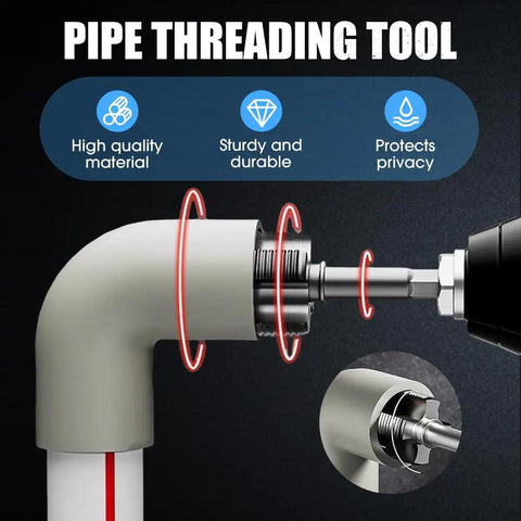 Heavy Duty Pipe Thread Cutter And PVC Threading Tool Kit For All Electric Drills Pro Grade Carbon Steel Dual Function shown threading PVC pipe