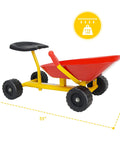Kids Ride On Sand Dumper Outdoor Sandbox Toy With Ergonomic Handle And Four Wheels Built Tough Metal Wheelbarrow Style in red