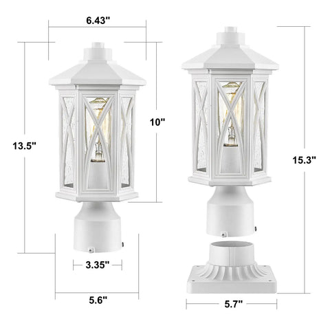 Two Pack White Outdoor Post Lights With Pier Mount Base Weatherproof Aluminum Post Lamp Fixtures Featuring Seeded Glass